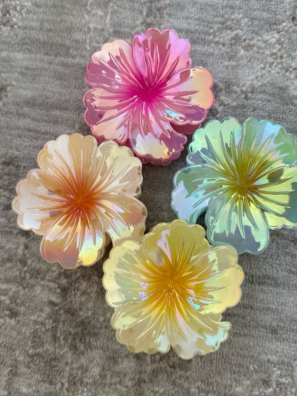 Anthropologie Iridescent Floral Hair Clips - Pink, Yellow, Green, Peach
